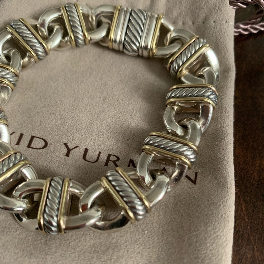 David Yurman Two-Tone Sterling & 18k Gold Madison Link Bracelet - Picture 10 of 11
